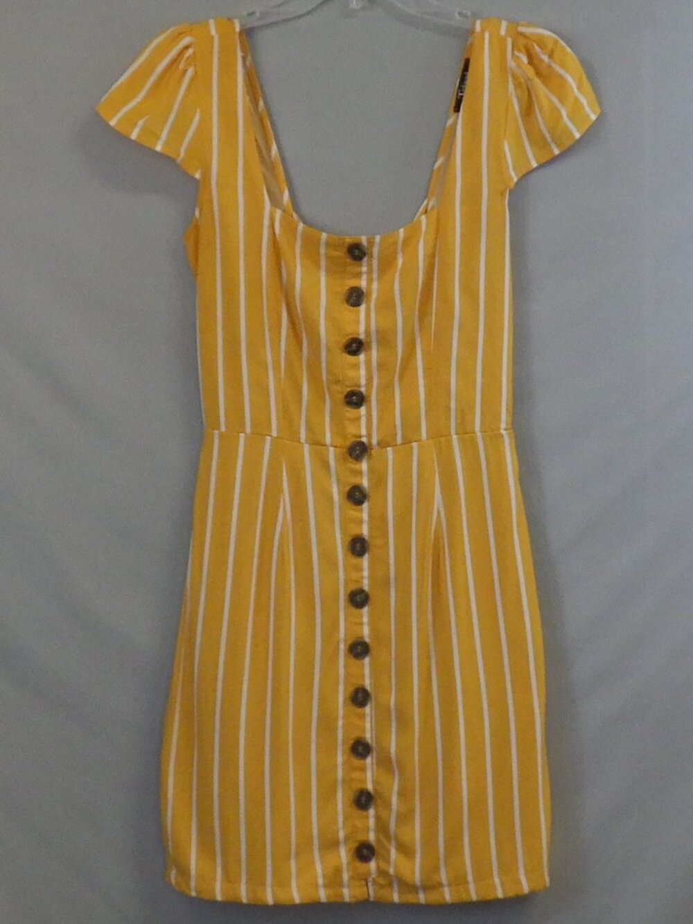 Trixxi Yellow and White Vertical Striped Button Front Dress    A625